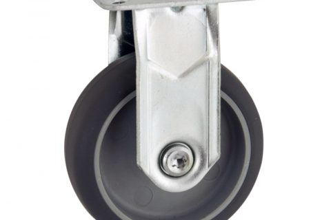 Rueda de acero galvanizado fija  125mm  para  carros,rueda  de  goma gris elástica,rodamiento a bolas.Montaje con platina