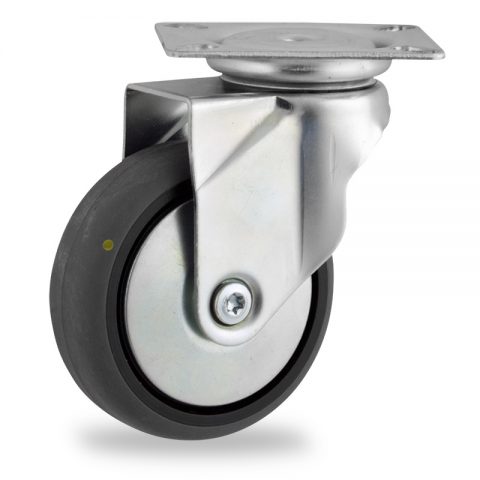 Rueda de acero galvanizado giratoria  100mm  para  carros,rueda  de  conductivas goma gris elástica,eje liso.Montaje con platina