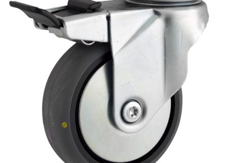 Rueda de acero galvanizado giratoria con freno 150mm  para  carros,rueda  de  conductivas goma gris elástica,rodamiento a bolas.Montaje con platina