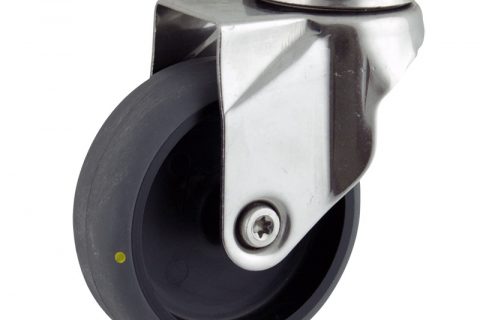 Rueda INOX giratoria  125mm  para  carros,rueda  de  conductivas goma gris elástica,rodamiento a bolas.Montaje con pasador
