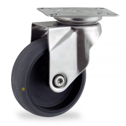 Rueda INOX giratoria  150mm  para  carros,rueda  de  conductivas goma gris elástica,eje liso.Montaje con platina