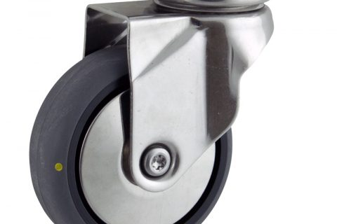 Rueda INOX giratoria  125mm  para  carros,rueda  de  conductivas goma gris elástica,eje liso.Montaje con platina