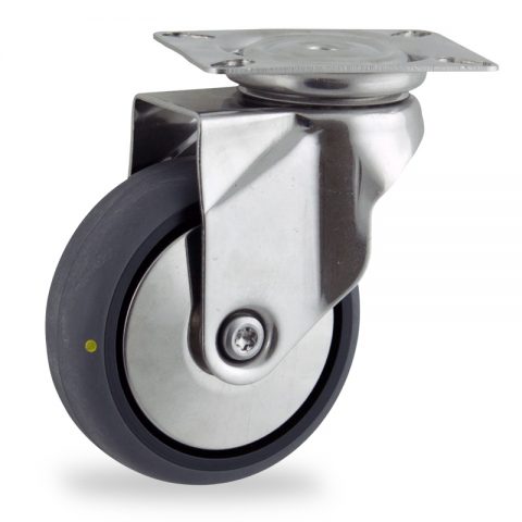 Rueda INOX giratoria  100mm  para  carros,rueda  de  conductivas goma gris elástica,rodamiento a bolas.Montaje con platina